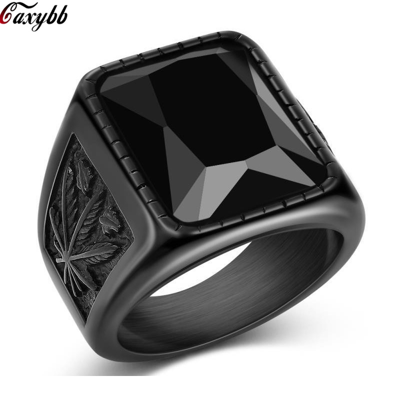 Epinki Stainless Steel for Men Rock Rings for Men Oval Black Cubic Zirconia 20MM Ring