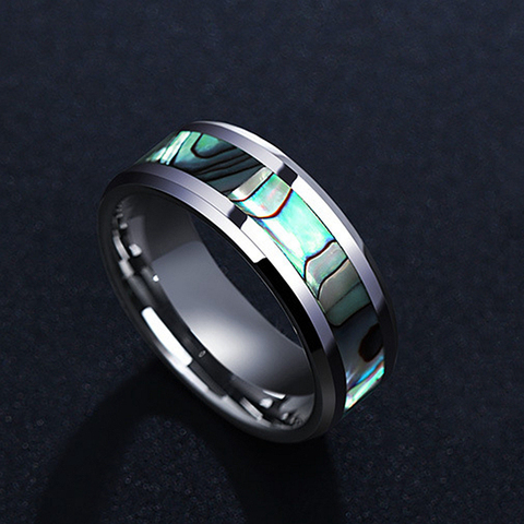 8mm Abalone Shell stainless steel rings Engagement Ring Rainbow Rippled Abalone Inlay Stainless steel ring ► Photo 1/4