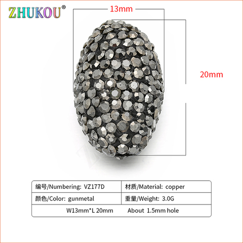 13*20mm Brass Cubic Zirconia Oval Beads for DIY Jewelry Accessories Making, Hole: 1.5mm, VZ177 ► Photo 1/4
