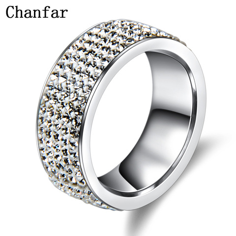 Chanfar 5 Rows Crystal Stainless Steel Ring Women for  Elegant Full Finger Love Wedding Engagement Rings Jewelry Men ► Photo 1/6