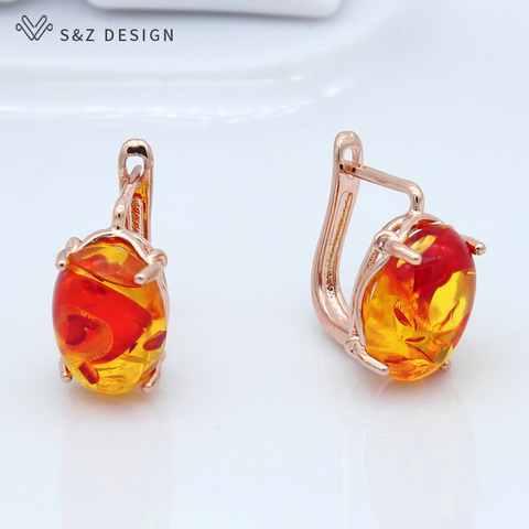 S&Z New Colorful Oval Flower  Dangle Earrings 585 Rose Gold Japanese South Korean Retro Eardrop For Women Jewelry Gift ► Photo 1/6