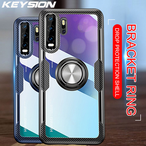 KEYSION Luxury Slim Shockproof Metal Magnetic Car Ring Case for Huawei P30 P20 Pro Lite Soft Silicone Cover for Mate 20 Pro Lite ► Photo 1/6