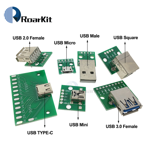 USB Male Connector / MINI MICRO USB to DIP Adapter Board 2.54mm 5pin Female Connector B Type-C USB2.0 3.0 Female PCB Converter ► Photo 1/6