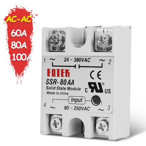 60A 80A 100A Single Phase AC-AC Solid State Relay SSR SSR-60AA SSR-80AA SSR-100AA Voltage 80-250V 220V AC TO 24-380V AC Load ► Photo 1/6