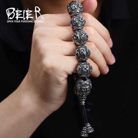 Beier 316L Stainless Steel bracelet  Men's High Polished  Buddhism Mantra bracelet Bring Lucky Jewelry LLBC8-029R ► Photo 1/5