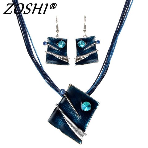 ZOSHI Fashion Jewelry Set Multilayer Leather Chain Square Pendant Necklaces Drop Earrings Jewelry Sets Women Wholesale Price ► Photo 1/6