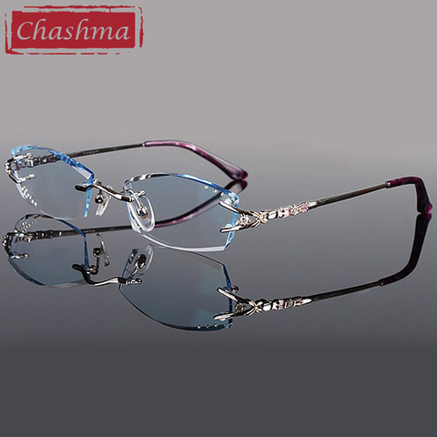 Chashma Brand Eyeglasses Diamond Trimmed Rimless Glasses Titanium Fashionable Lady Eyeglasses Spectacle Frames Women ► Photo 1/6