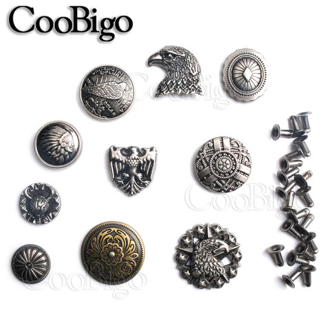 5sets Pewter Studs Rivet Spikes Bracelet Punk Rock DIY Leather Craft Garment Shoe Bag Pets Collar Parts Flower Shield eagle ► Photo 1/6