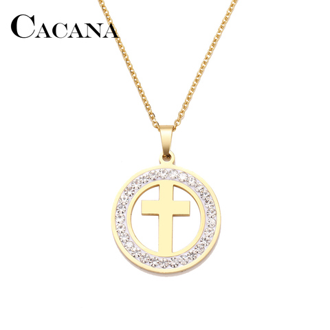 Cacana Stainless Steel Crystal Round Pendants Necklace Women Choker Jewelry Cross Trendy Necklaces Chain Valentine's Day ► Photo 1/6