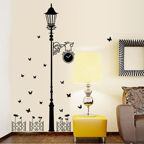 Creative Fence Ancient Lamp Wall Sticker Wall Mural Home Decor living room background art Decals Butterflies stickers Wallpaper ► Photo 1/6