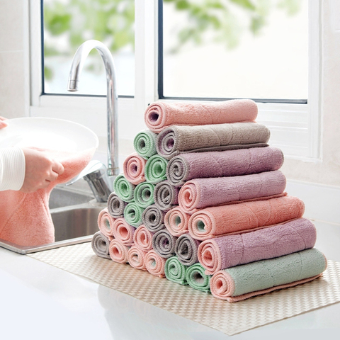 5pcs Cleaning Cloths Wiping Dish rag dishcloth Super Absorbent Home Kitchen Towel Sink Wipe Coral fleece Cleaning Towels Not oil ► Photo 1/5