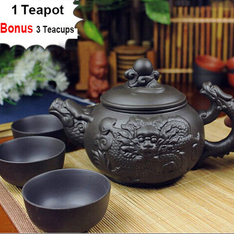 Authentic 4 Pcs Kung Fu Tea Set [1 Teapot + 3 Cups]  360ml Dragon Kettle Infuser Yixing Teapots Handmade Zisha Ceramic Porcelain ► Photo 1/6