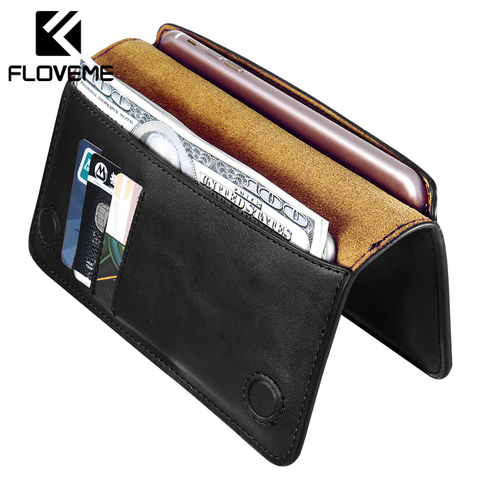 FLOVEME Genuine Leather Case For iPhone 7 6 6S Plus For Samsung S6 S7 edge Huawei P9 P10 Plus Xiaomi Capa Flip Wallet Cover Bag ► Photo 1/6