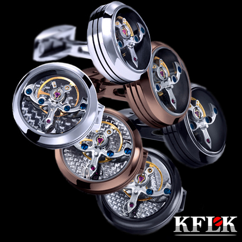 KFLK jewelry shirt cufflink for mens Brand cuff button watch Mechanical movement cuff link high quality Tourbillon guests ► Photo 1/6