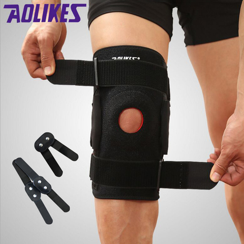 AOLIKES Knee Brace Polycentric Hinges Professional Sports Safety Knee Support Black Knee Pad Guard Protector Strap joelheira ► Photo 1/6
