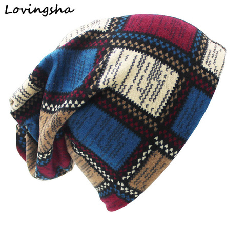 LOVINGSHA Brand Autumn Winter Hats For Women Plaid Design Contrast