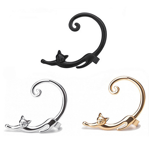 Punk Style Glossy Cat Post Earring Ear Cuff 3 Colors Rock Animal Stud Earring for Women Men 2022 Ear Wrap Jewelry Gift 1PC ! ► Photo 1/6