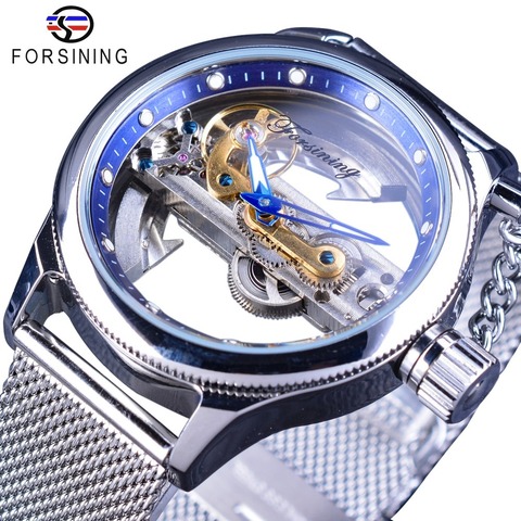 Forsining Blue Ocean Mysterious Apple Mesh Band Double Side Transparent Creative Skeleton Watch Top Brand Luxury Automatic Clock ► Photo 1/6