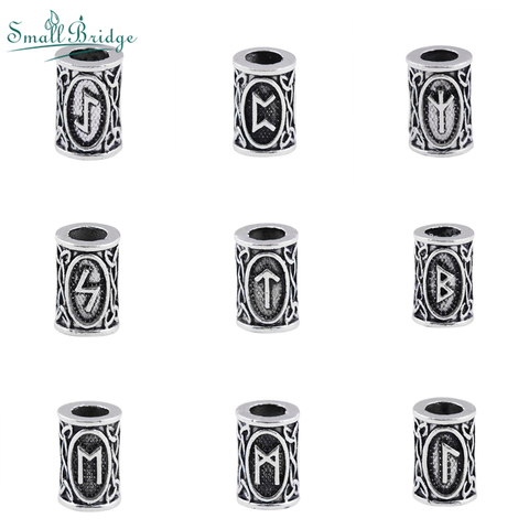 Vintage Rune Viking Beard Beads Small Hair DIY Bracelet Accessories Charm Ancient Silver Color Ring Tube Metal Beads  Supply C24 ► Photo 1/6