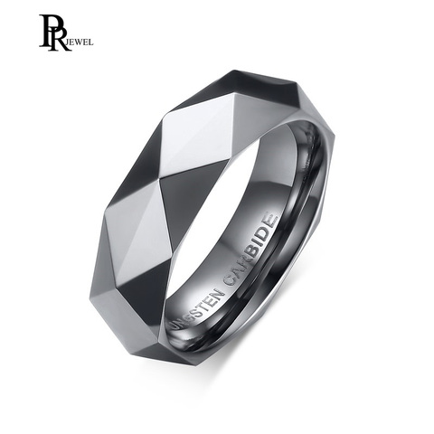 Tungsten Carbide Silver Color Multi-Faceted Prism Rhombus Cut Spinner 6mm Wedding Ring for Men ► Photo 1/6