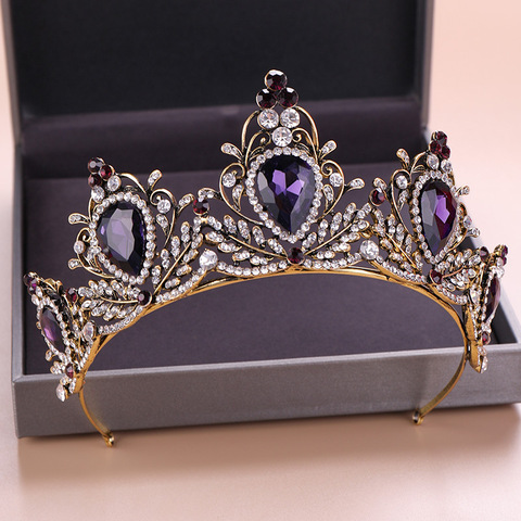 Baroque Vintage Gold Purple Crystal Heart Bridal Tiaras Crowns Rhinestone Pageant Diadem Crown Hairband Wedding Hair Accessories ► Photo 1/5