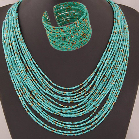 DIEZI African Acrylic Beads Jewelry Sets Bohemia Necklaces Bangles Women Fashion Statement Multilayer Necklace New Jewelry Set ► Photo 1/6