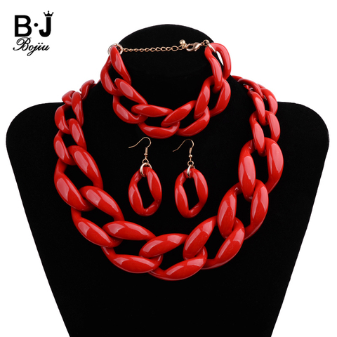 12 Color Fashion Acrylic Statement Jewelry Sets For Women Boho Short Necklace Bracelet Earrings Wedding Party Jewelry Set JLS003 ► Photo 1/6