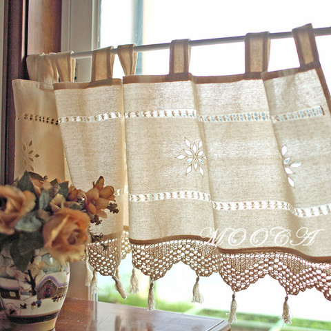 rustic cotton short kitchen curtain with crochet lace tassel 45x150cm decoration crochet curtain ► Photo 1/4