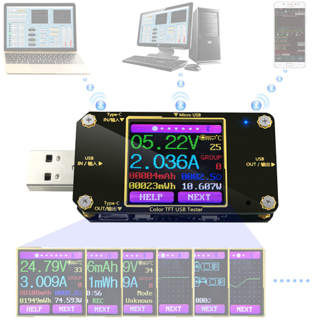 A3 USB tester Color Bluetooth Type-C Digital voltmeter dc voltage current meter ammeter detector power bank charger indicator ► Photo 1/6