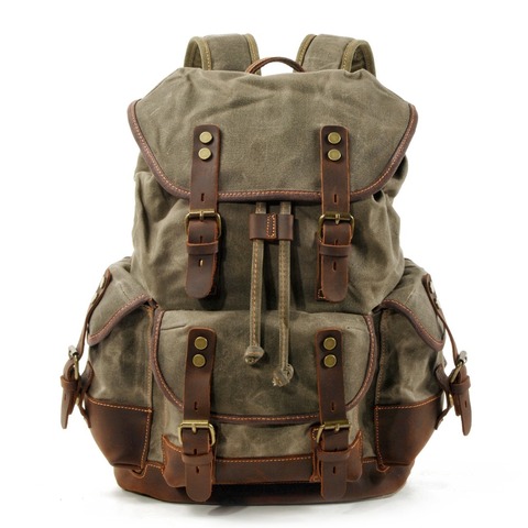 M272 Vintage Canvas Leather Backpacks for Men Laptop Daypacks Waterproof Canvas Rucksacks Large Waxed Mountaineering Travel Pack ► Photo 1/6
