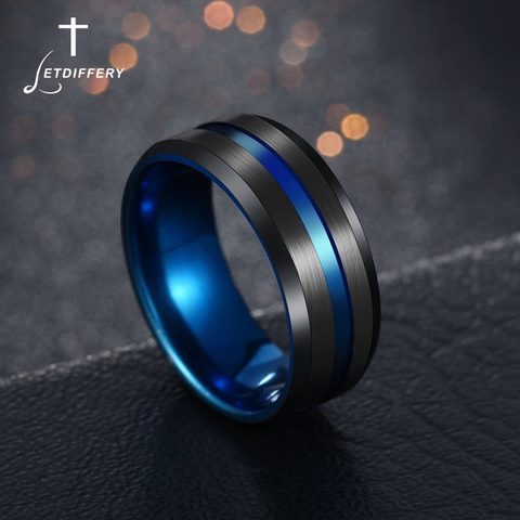 Letdiffery Hot Sale Groove Rings Black Blu Stainless Steel Midi Rings For Men Charm Male Jewelry Dropshipping ► Photo 1/6