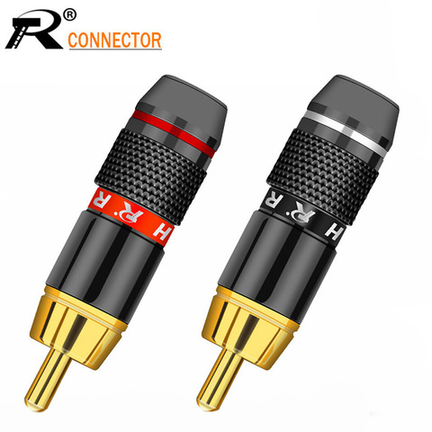 10pcs/lot RCA Connector 24K Gold Plated RCA Male Plug Professional Audio Speaker Plug Jack Wire Connector 5Pairs Red+Black ► Photo 1/6