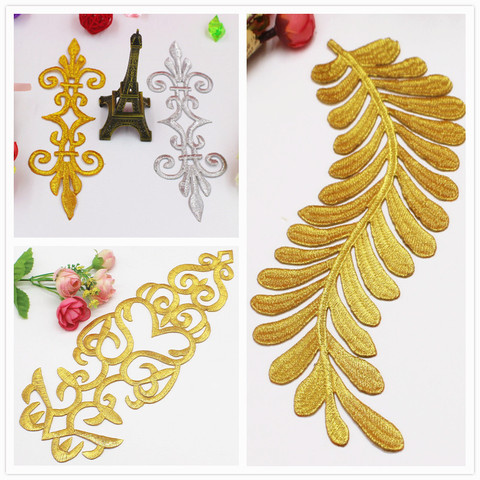 Iron On Appliques Gold Embroidered Patches Cosplay Party Decoration Vintage Dress Costumes Diy Hometextile Trims Gold Silver #37 ► Photo 1/6