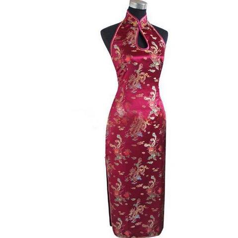 Sexy Burgundy Backless Traditional Chinese Dress Long Halter Cheongsam Qipao Novelty Dripping Costume S M L XL XXL XXXL WC025 ► Photo 1/6