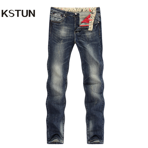 KSTUN Jeans Men New Arrivals Autumn Winter Direct Straight Retro Blue Stretch Vintage Casaul Streetwear Moto Biker Jeans Size 40 ► Photo 1/6