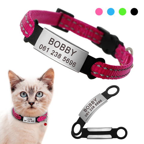 Nylon Cat Collar Personalized Pet Collars With Name ID Tag Reflective Chihuahua Kitten Collars Necklace For Pets Dog Accessories ► Photo 1/6