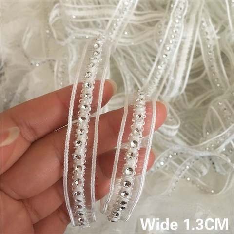 1.3CM Wide Stylish Glitter Rhinestones Beaded Splice Lace Applique Collar Ribbon Prom Dress DIY Crafts Guipure Sewing Supplies ► Photo 1/6