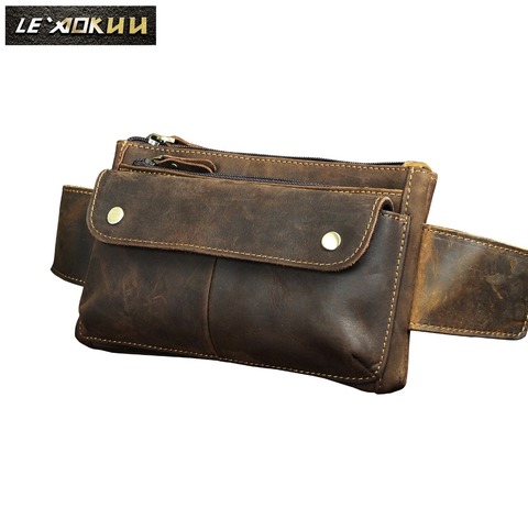Cowhide Leather men Casual Fashion Travel Waist Belt Bag Chest Sling Bag Black Design Bum Phone Cigarette Case Pouch Male 8136-d ► Photo 1/6