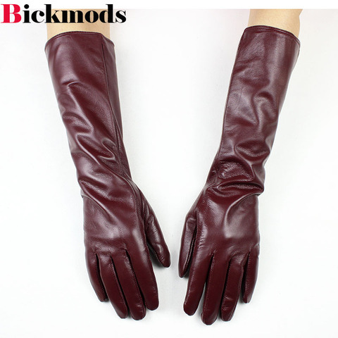 Long sheepskin gloves female long division refers brown leather gloves thin cashmere armband warm jacket free shipping ► Photo 1/6