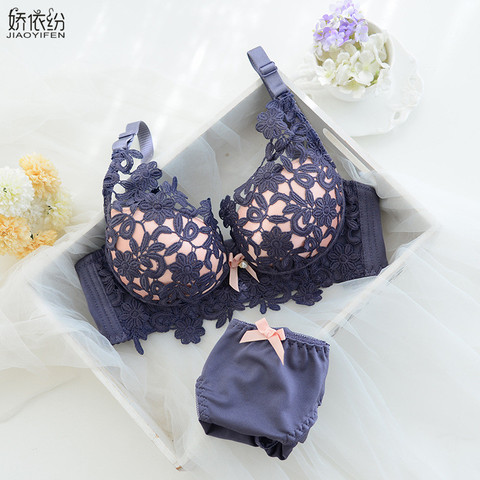 Embroidery Intimate Lace Bra and Panties Sets Sexy Lingerie