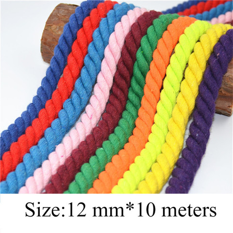 100% Cotton 10Meters 3 Shares Twisted Cotton Cords 12mm DIY Craft Decoration Rope Cotton Cord for Bag Drawstring Belt 20 Colors ► Photo 1/6