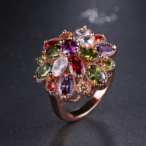 Emmaya Unique Design Top Sale Rose Gold Color Colorful AAA Zircon Wedding bijoux Flower Rings Jewelry For Women Gift Party ► Photo 1/4