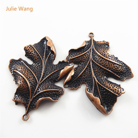 Julie Wang 2PCS  Antique Red Copper Charm Vivid Leaf Suspension Pendants For Jewelry Necklace Handcraft Gift  Accessory ► Photo 1/6