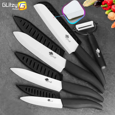 Ceramic Knife White Blade Zirconia 3 4 5 inch + 6 inch Kitchen Serrated Bread Knife + Peeler Set Chef Cooking Fruit Knife ► Photo 1/6