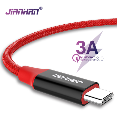 JIANHAN 3A Usb 3.0 Type C Cable Usb C Fast Charging Quick Data cables Braided for Samsung Galaxy S9 Xiaomi Huawei Mobile Phone ► Photo 1/1