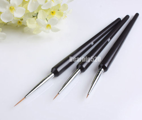 3 Pieces Professional Black Acrylic French Nail Art Brushes Design