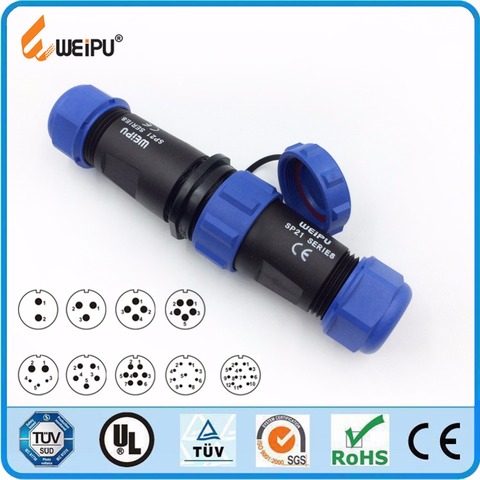 Weipu SP21 Waterproof IP68 Connector 2 3 4 5 7 9 12 Pin In-line Cable Socket SP2110 Male Plug and SP2111 Female Socket ► Photo 1/6