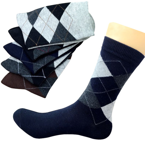 5 Pairs Autumn Winter High Quality Men Business Cotton Socks For Man Diamond Plaid Long Socks Male Crew Sock Meias Calcetines ► Photo 1/6