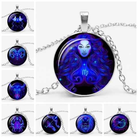  Galaxy Constellation 12 Zodiac Constellation Astrology Necklace Female Pendant Necklace Men's Glass Bevel Pendant ► Photo 1/6