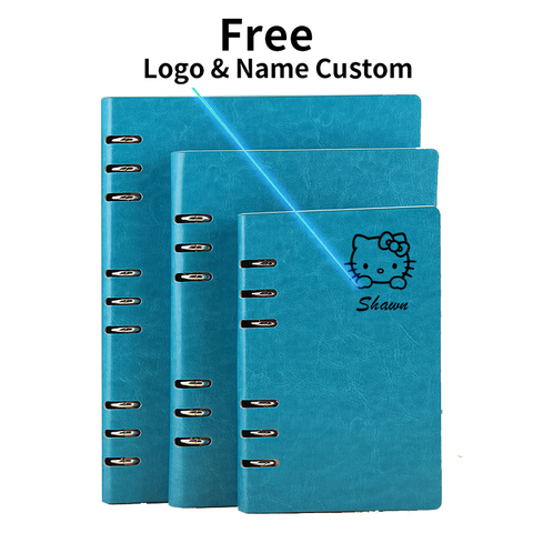 Free Logo Custom Leather A5 Notebook Writing Pads Binder Loose leaf Diary Office School Mini A6 PU Notepad with Rings ► Photo 1/6
